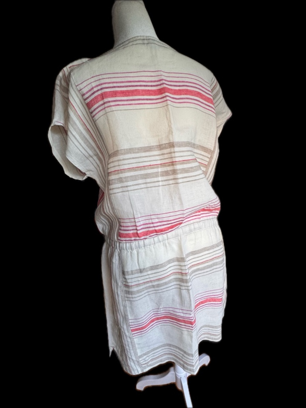 LOFT 100% Linen Striped Dress | Tie Waist | Short Sleeve | Size L - Picture 3 of 6